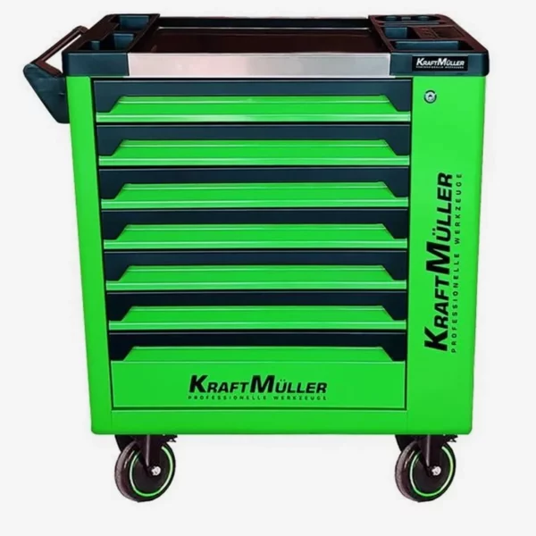 Servante d'atelier KraftMuller KM-7/6 VERTE, clé Dynamo inclus - 7 tiroirs & 1 porte latérale